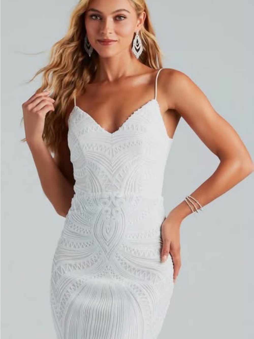 White Lace Embellished Spaghetti Strap Dress